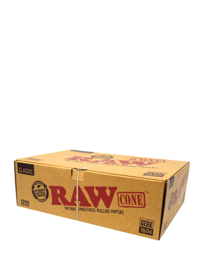 RAW | Classic Single Size Pre-Rolled Cones | 70mm - Unbleached Paper - 1200 Count Image