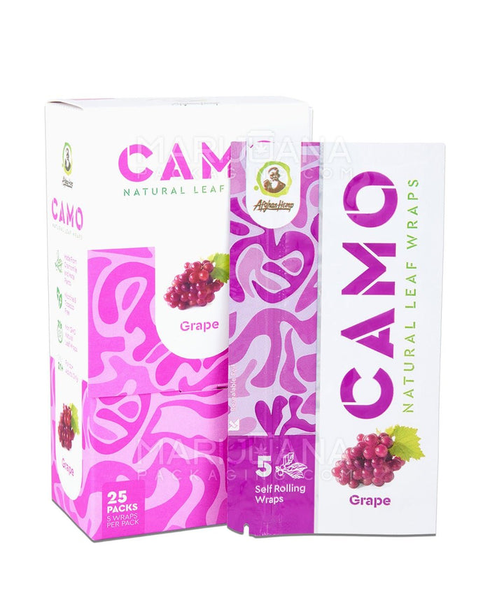 CAMO | 'Retail Display' Natural Leaf Resealable Pouch Blunt Wraps | 109mm - Grape - 25 Count Image