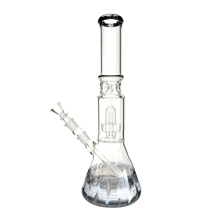 USA Glass | Double Chamber Showerhead Perc Raked Glass Beaker Water Pipe w/ Ice Catcher | 15in Tall - 18mm Bowl - Assorted Image