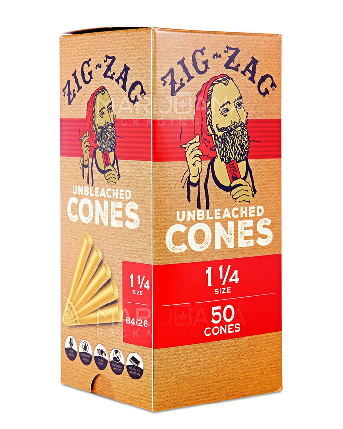 ZIG ZAG | 1 1/4 Size Pre-Rolled Cones | 84mm - Unbleached Paper - 50 Count Image