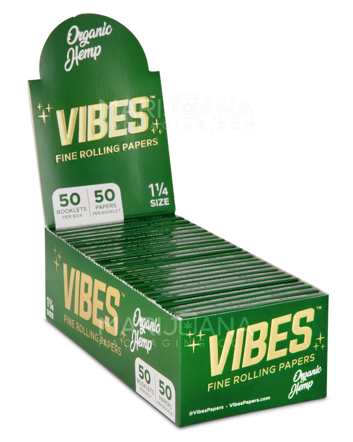 VIBES | 'Retail Display' 1 1/4 Size Size Organic Hemp Rolling Papers | 83mm - Hemp Paper - 50 Count Image