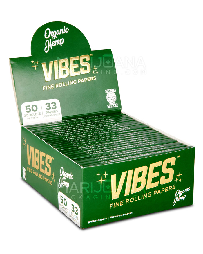 VIBES | 'Retail Display' King Size Organic Hemp Rolling Papers | 109mm - Hemp Paper - 50 Count Image