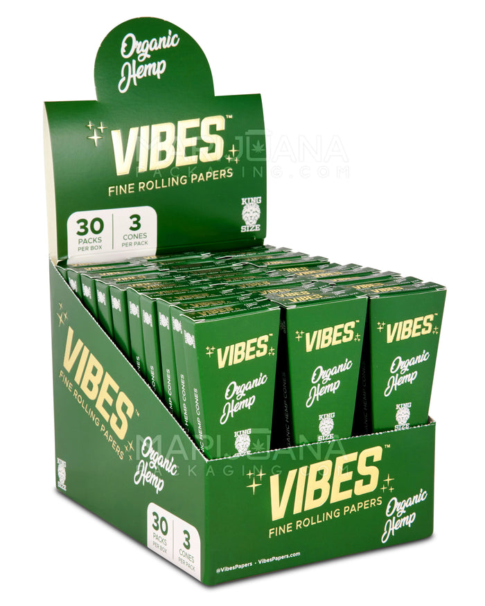 VIBES | 'Retail Display' King Size Organic Hemp Pre-Rolled Cones | 109mm - Hemp Paper - 30 Count Image