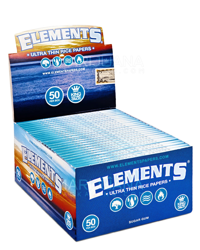 ELEMENTS | 'Retail Display' King Size Slim Ultra Thin Rolling Papers | 110mm - Rice Paper - 50 Count Image