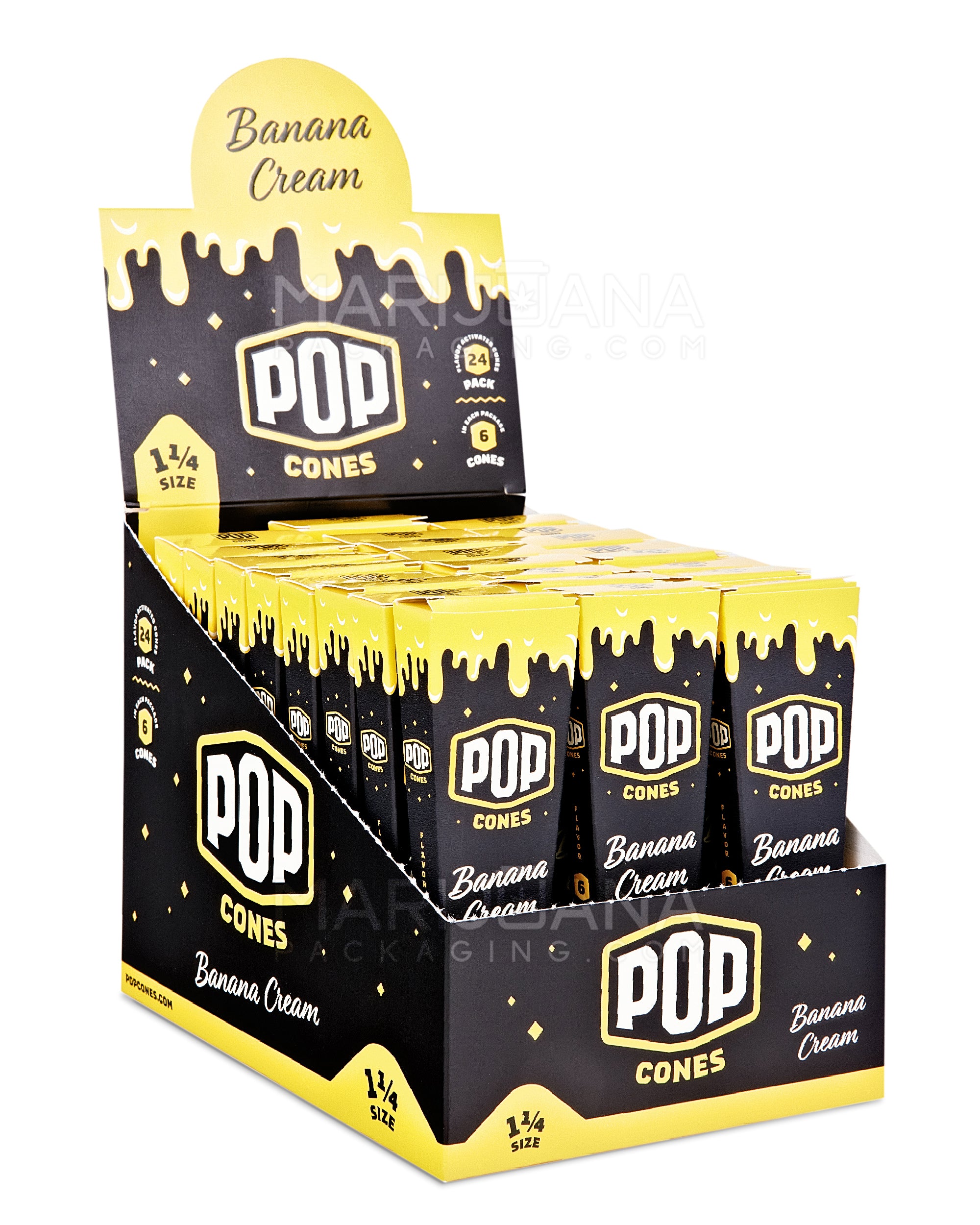 POP CONES | 'Retail Display' 1 1/4 Size Pre-Rolled Cones | 84mm - Banana Cream - 24 Count - 1