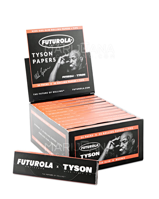 FUTUROLA | 'Retail Display' Tyson Ranch 2.0 King Size Slim Rolling Papers + Filter Tips | 109mm - Dutch Brown - 24 Count