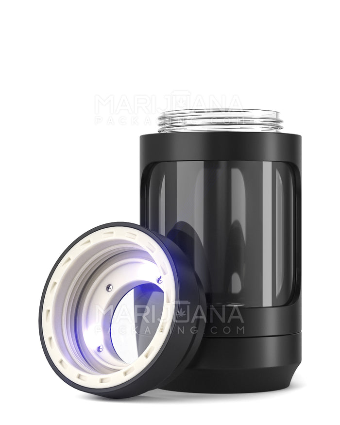 Light Up Magnifying Cap Stash Jar w/ Magnetic Grinder & One-Hitter  | Plastic - 6g - Black Image