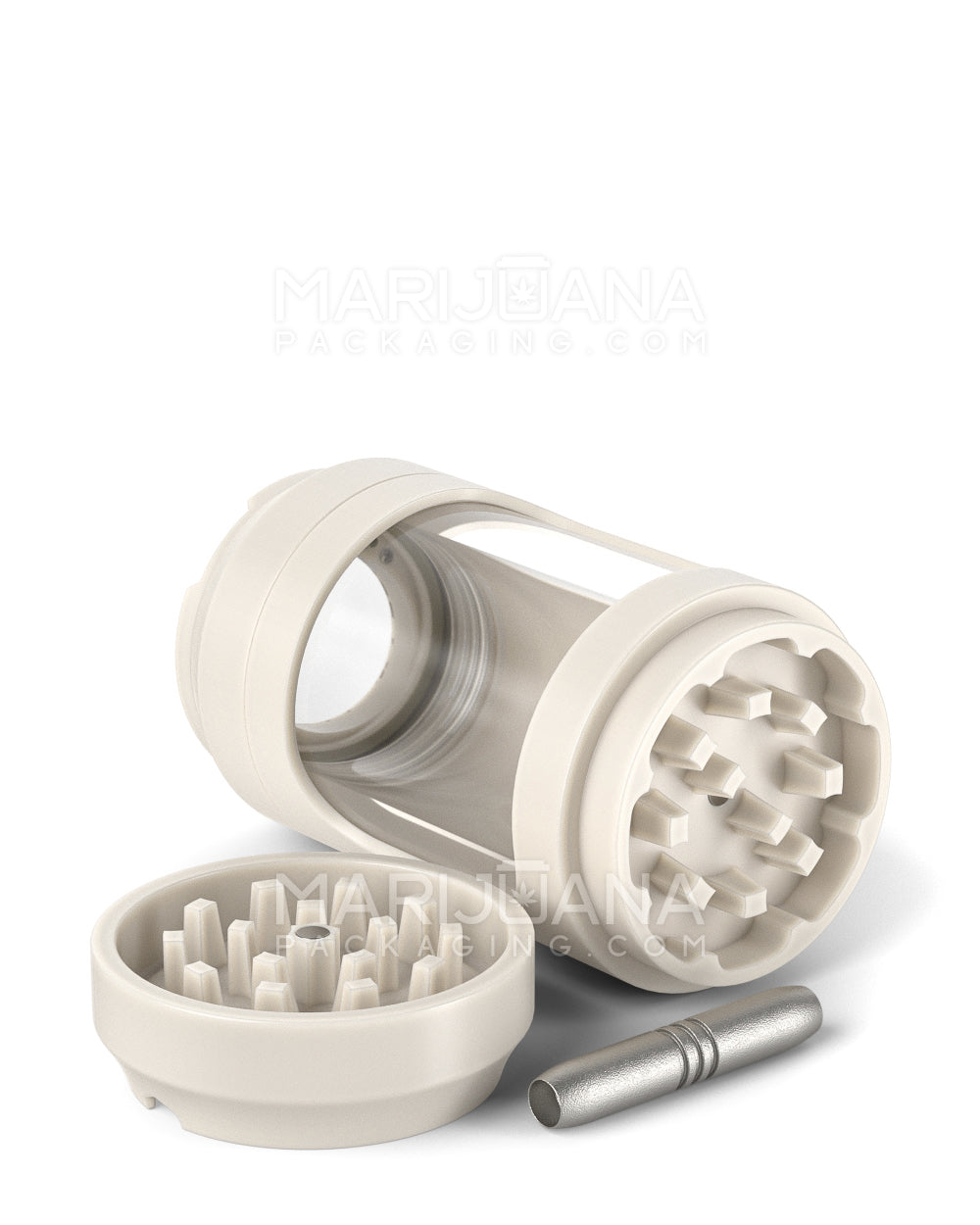 Light Up Magnifying Cap Stash Jar w/ Magnetic Grinder & One-Hitter | Plastic - 6g - White - 9