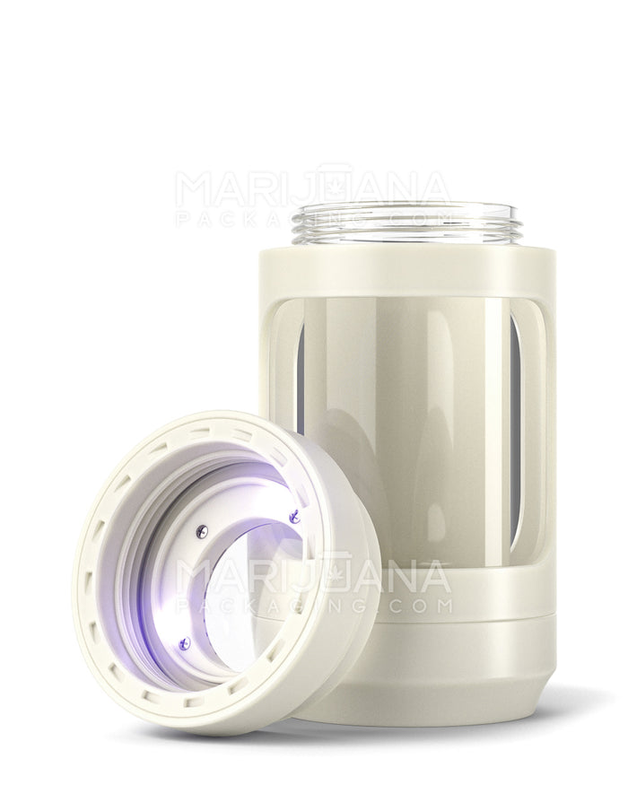 Light Up Magnifying Cap Stash Jar w/ Magnetic Grinder & One-Hitter  | Plastic - 6g - White Image