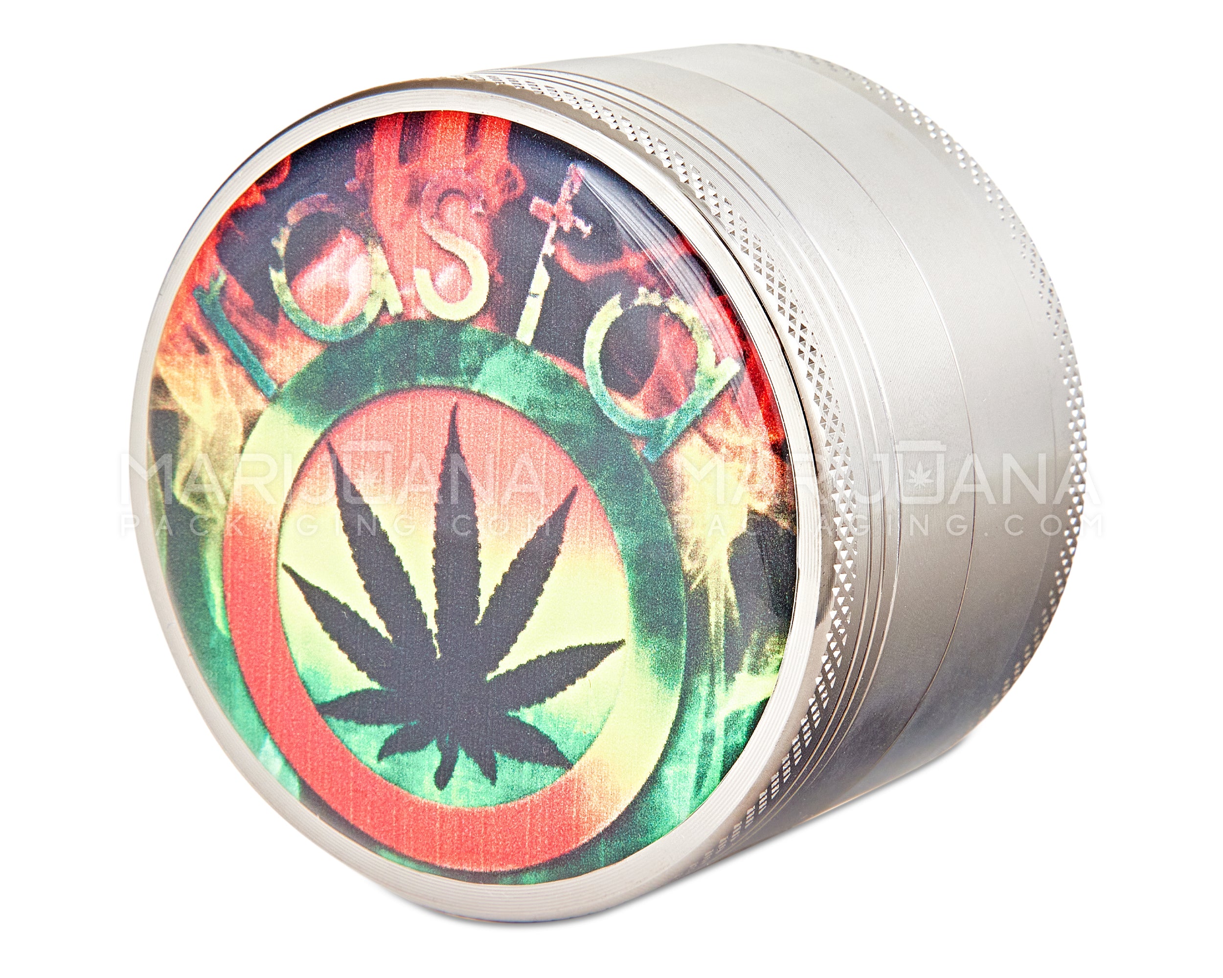 Rasta Leaf Decal Magnetic Metal Grinder w/ Catcher | 4 Piece - 63mm - Gunmetal - 4