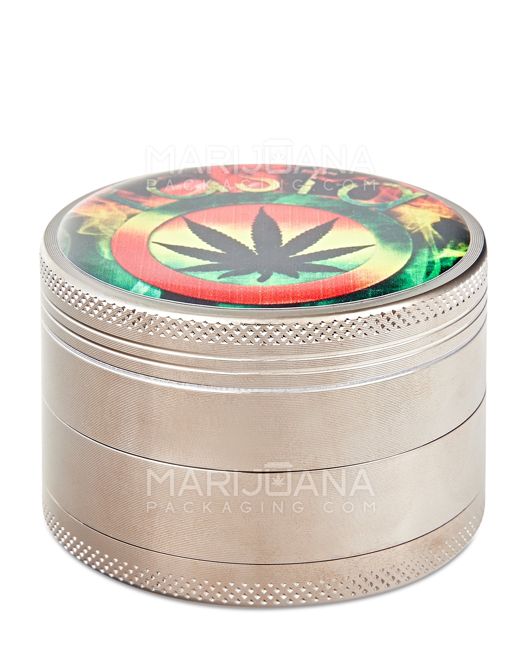 Rasta Leaf Decal Magnetic Metal Grinder w/ Catcher | 4 Piece - 63mm - Gunmetal - 5