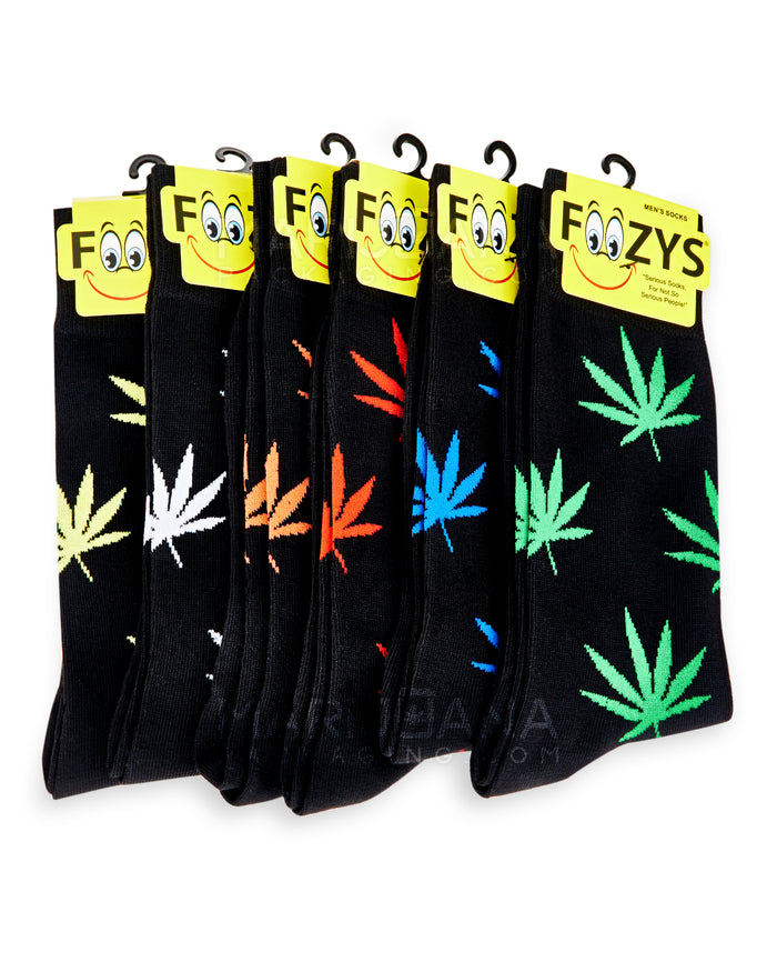 FOOZY | Men's Leaf Crew Socks | Assorted Sizes - Black - 12 Count Image