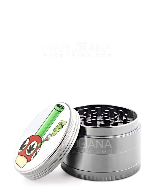 Mushroom Design Magnetic Metal Grinder w/ Catcher | 4 Piece - 63mm - Silver