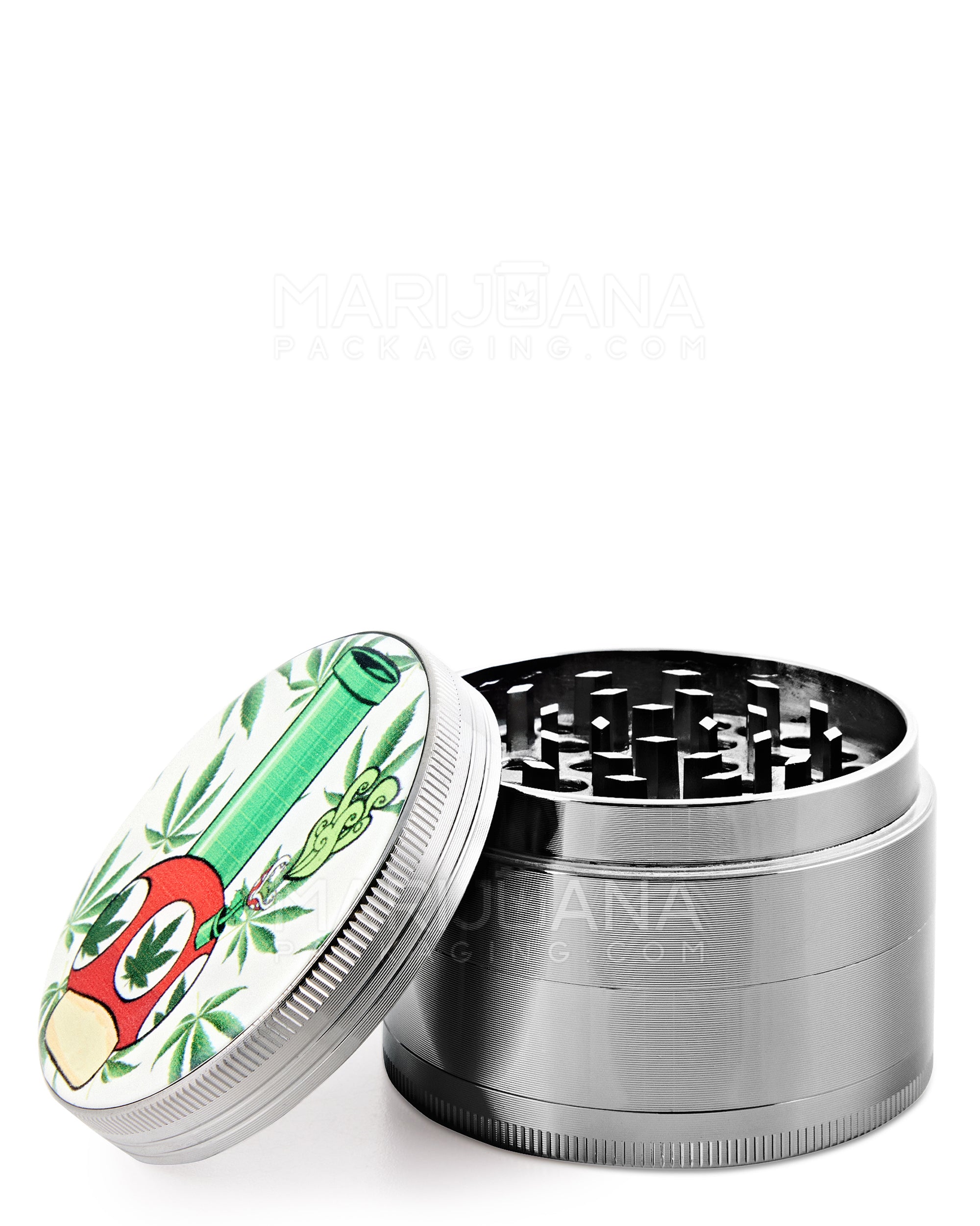 Mushroom Design Magnetic Metal Grinder w/ Catcher | 4 Piece - 63mm - Silver