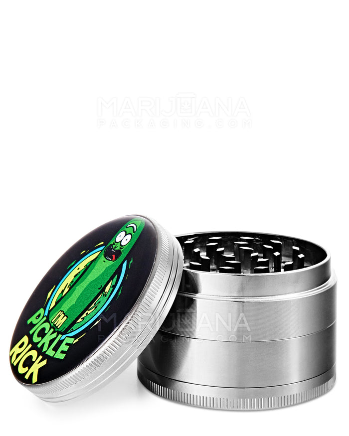 Pickle Rick Magnetic Metal Grinder w/ Catcher | 4 Piece - 63mm - Silver Image