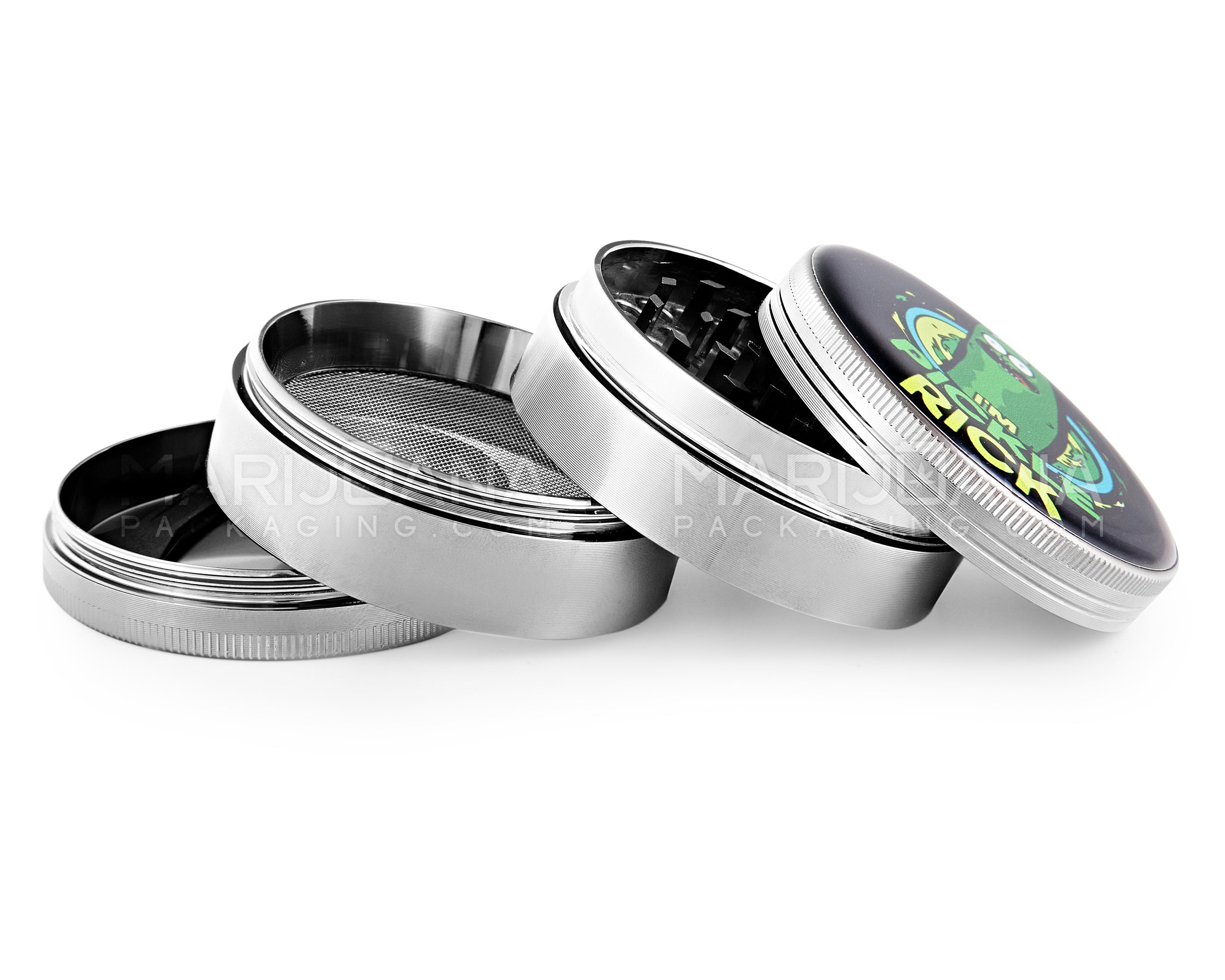 Pickle Rick Magnetic Metal Grinder w/ Catcher | 4 Piece - 63mm - Silver - 3