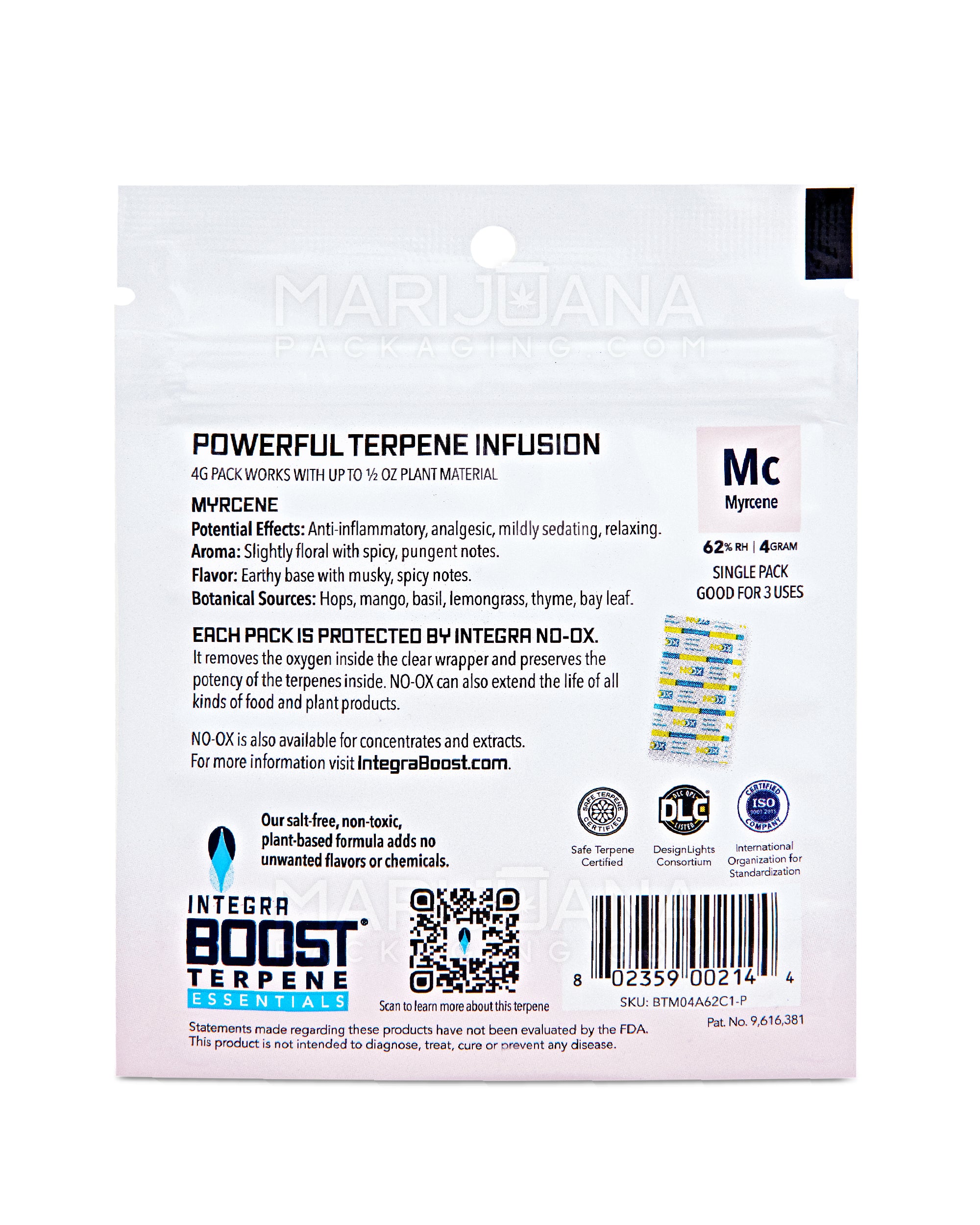 INTEGRA | 'Retail Display' Boost Terpene Essentials Myrcene Humidity Pack | 4 Grams - 62% - 48 Count - 3