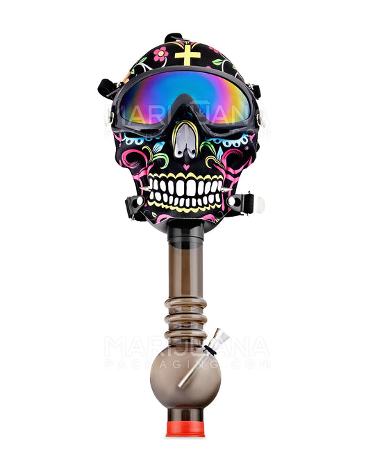 Sugar Skull Gas Mask Acrylic Water Pipe | 9in Tall - Grommet Bowl - Assorted