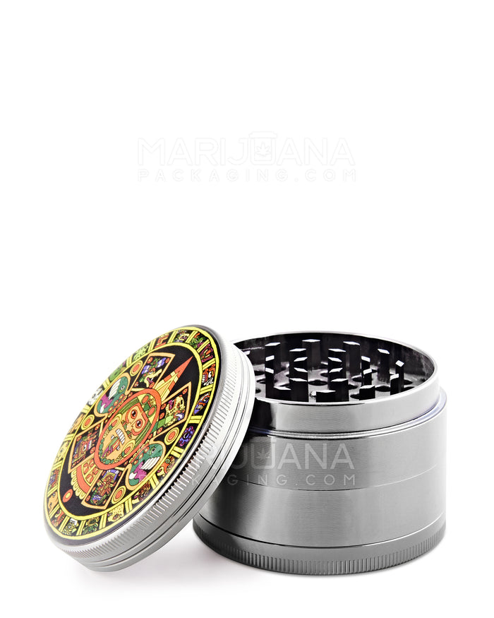 Psychedelic Hieroglyphic Magnetic Metal Grinder w/ Catcher | 4 Piece - 63mm - Silver Image