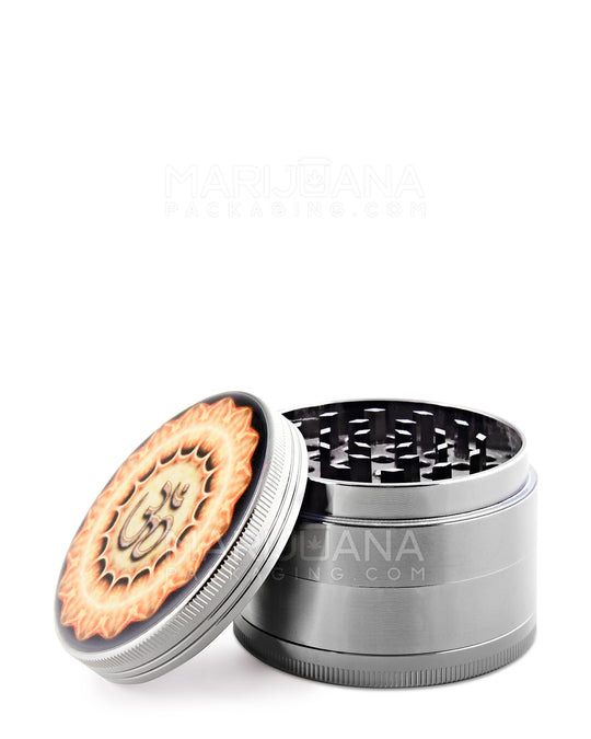 Sacred Symbol Magnetic Metal Grinder w/ Catcher | 4 Piece - 63mm - Silver