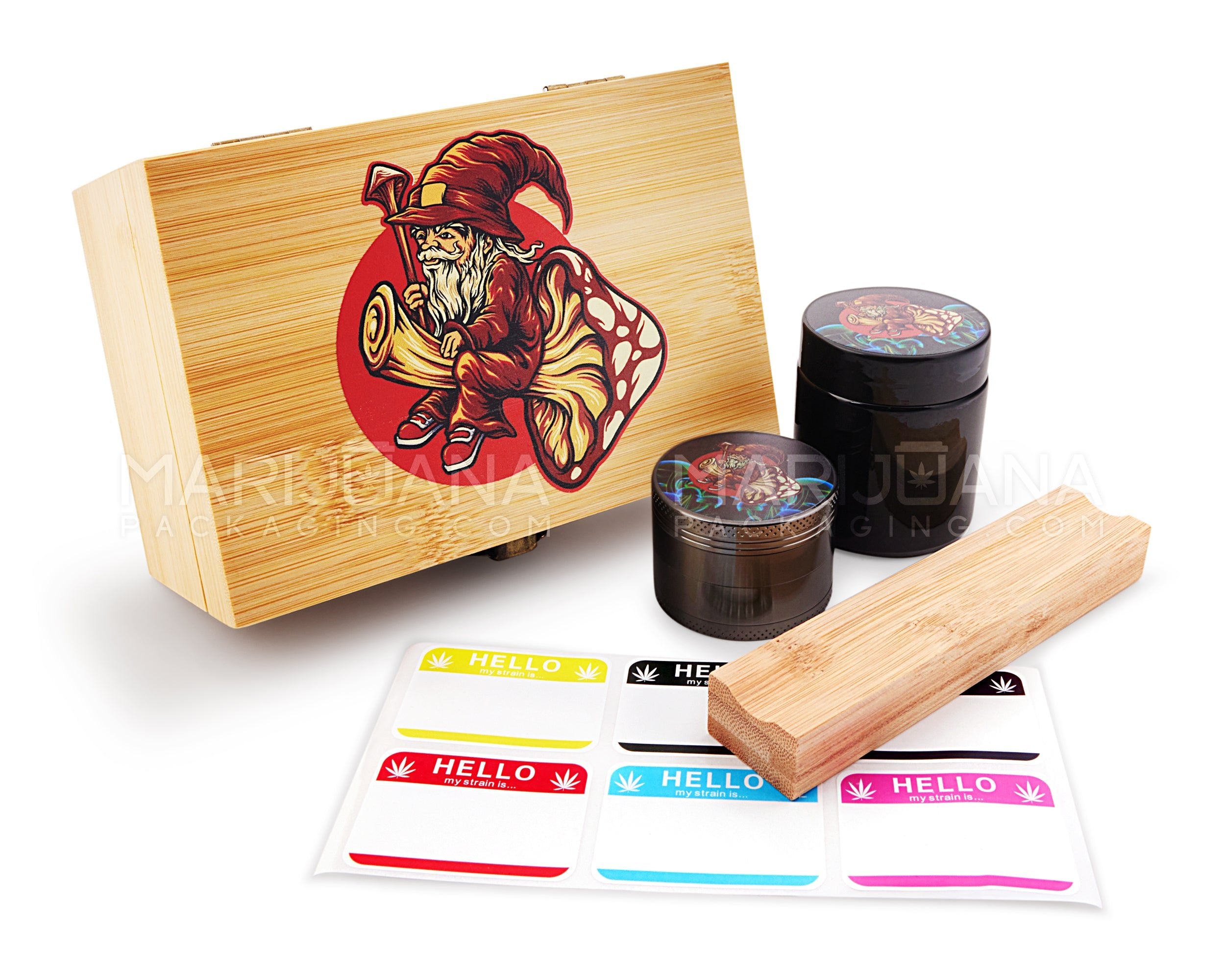 Wizard Riding Mushroom Wooden Latch Lock Stash Box w/ Accessories | 152mm - Wood - 1