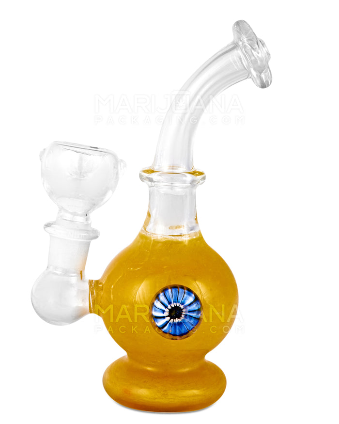 Bent Neck Frit Glass Egg Water Pipe w/ Implosion Handle | 6in Tall - 14mm Bowl - Yellow Image