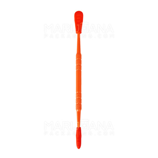 Stainless Steel Scoop & Pointed Dab Tool w/ Silicone Tip | 5in Long - Metal - Red & Orange - 1