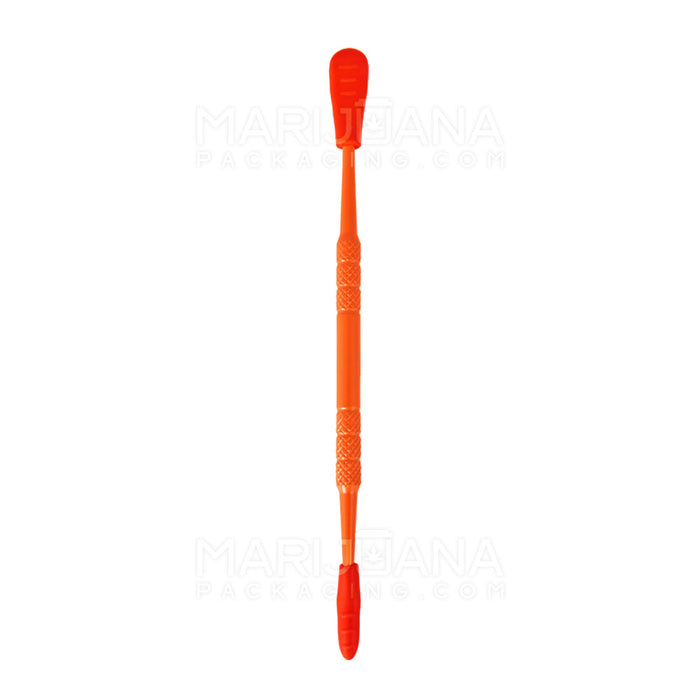 Stainless Steel Scoop & Pointed Dab Tool w/ Silicone Tip | 5in Long - Metal - Red & Orange Image