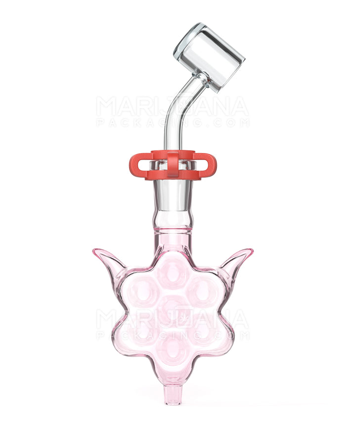 Horned Honeycomb Glass Nectar Collector w/ Banger Nail | 4in Long - 14mm Attachment - Pink Image