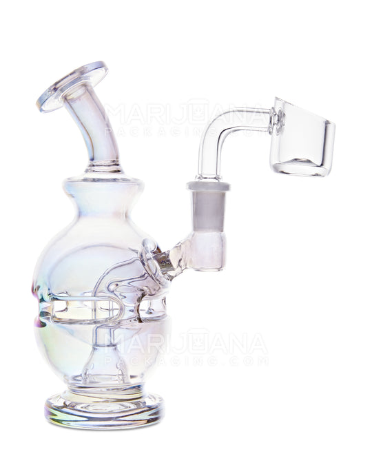 Bent Neck Glass Faberge Egg Dab Rig w/ Thick Base | 5in Tall - 10mm Banger - Iridescent