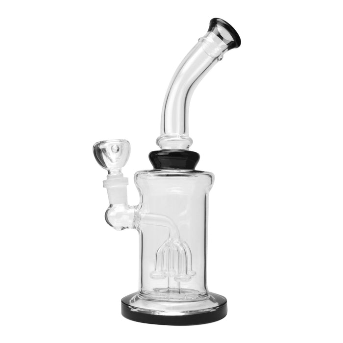 Bent Neck Fruit Tree Perc Glass Bell Glass Water Pipe w/ Thick Base | 10in Tall - 14mm Bowl - Black Image