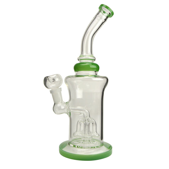 Bent Neck Fruit Tree Perc Glass Bell Water Pipe w/ Thick Base | 10in Tall - 14mm Bowl - Jade - 1