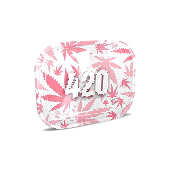 420 Pink Leaf Rolling Tray | 7in x 5.5in - Medium - Metal Image