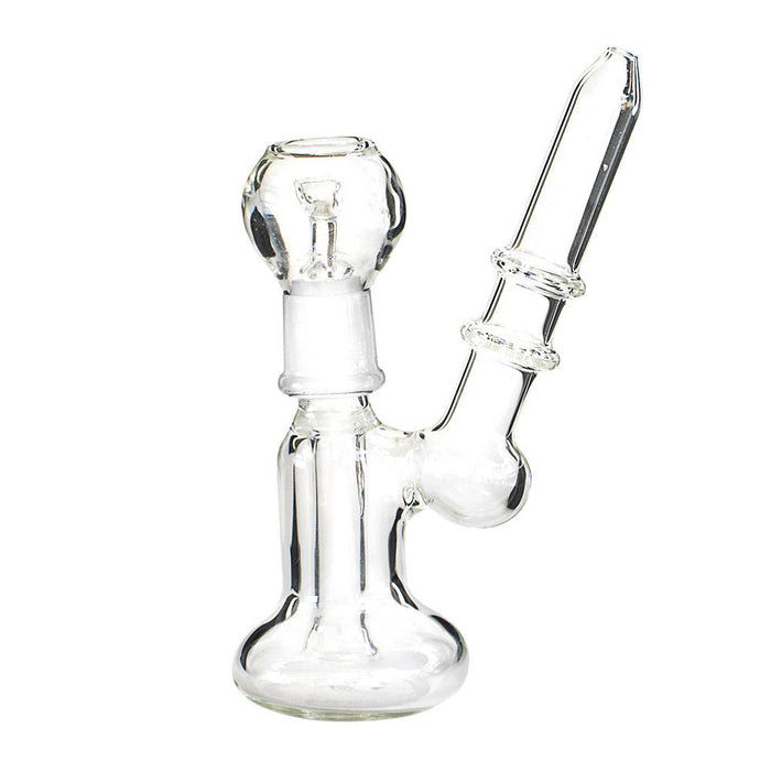 Angled Ringed Neck Glass Dab Rig | 5.5in Tall - 18mm Dome & Nail - Clear Image