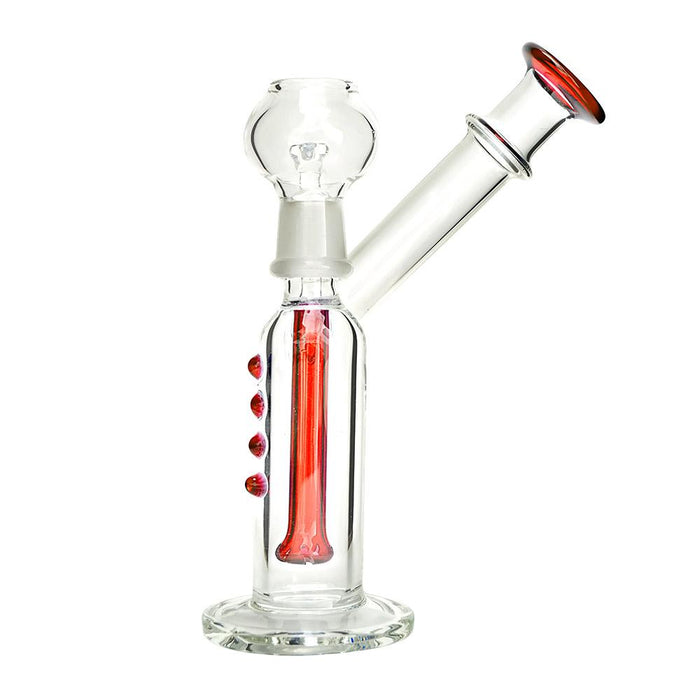 Angled Neck Glass Dab Rig w/ Multi Knockers & Thick Base | 5.5in Tall - 14mm Dome & Nail - Red Image