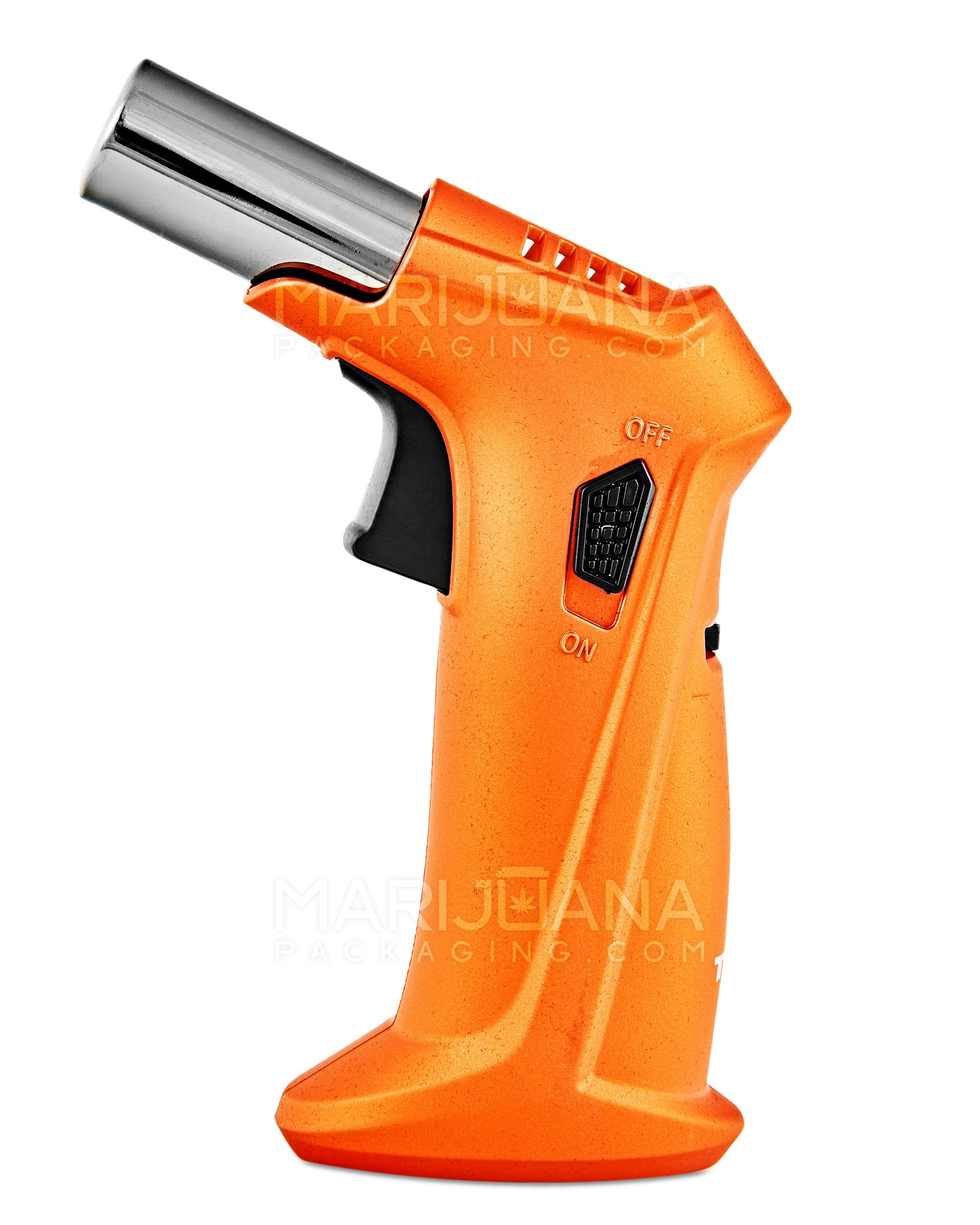 TECHNO | High Angle Metal Torch w/ Safety Lock | 6.5in Tall - Butane - Orange - 1