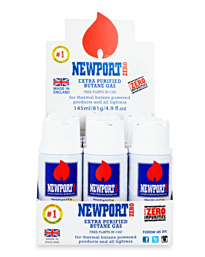 NEWPORT | 'Retail Display' Zero Extra Purified Butane Canisters w/ Flints | 145mL - BHO - 12 Count Image