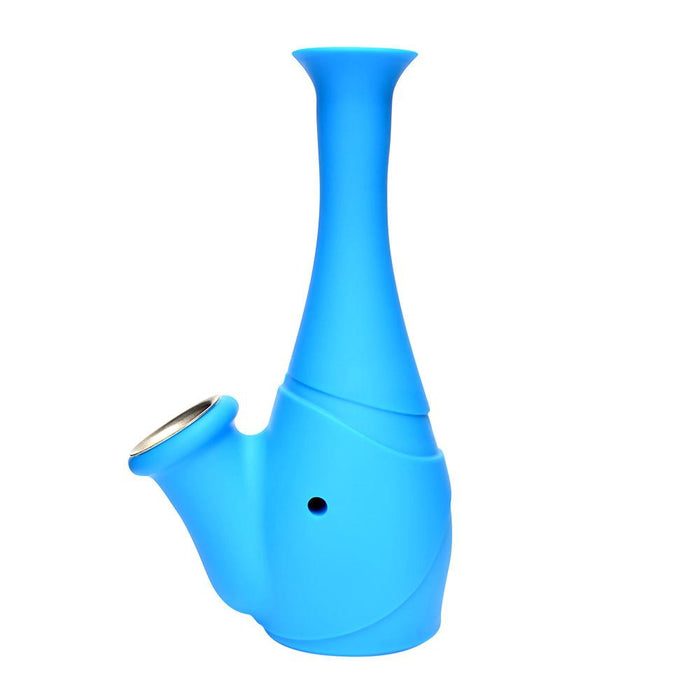 Unbreakable | Flower Vase Silicone Water Pipe | 6in Tall - Metal Bowl - Blue Image