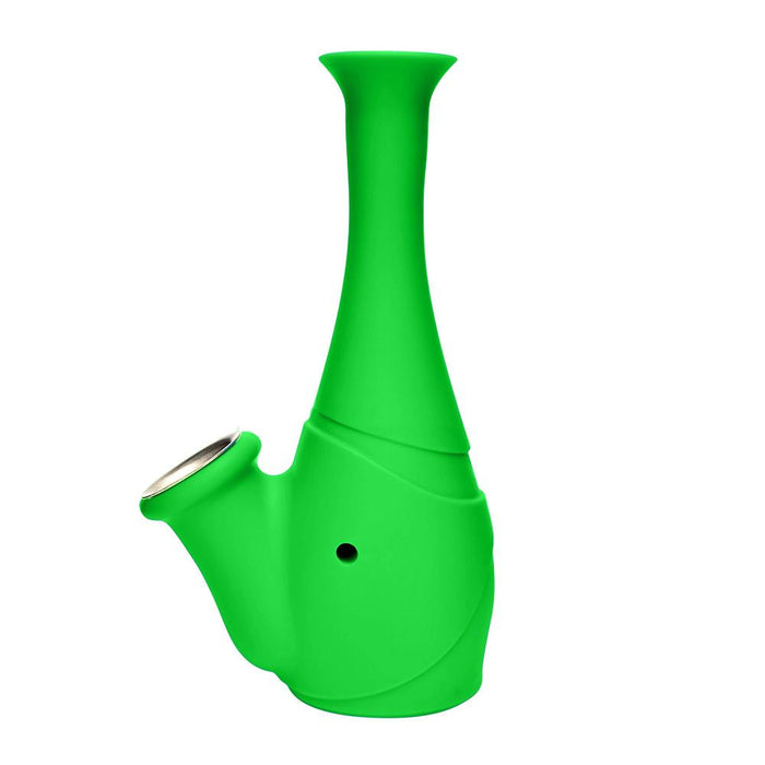 Unbreakable | Flower Vase Silicone Water Pipe | 6in Tall - Metal Bowl - Green Image