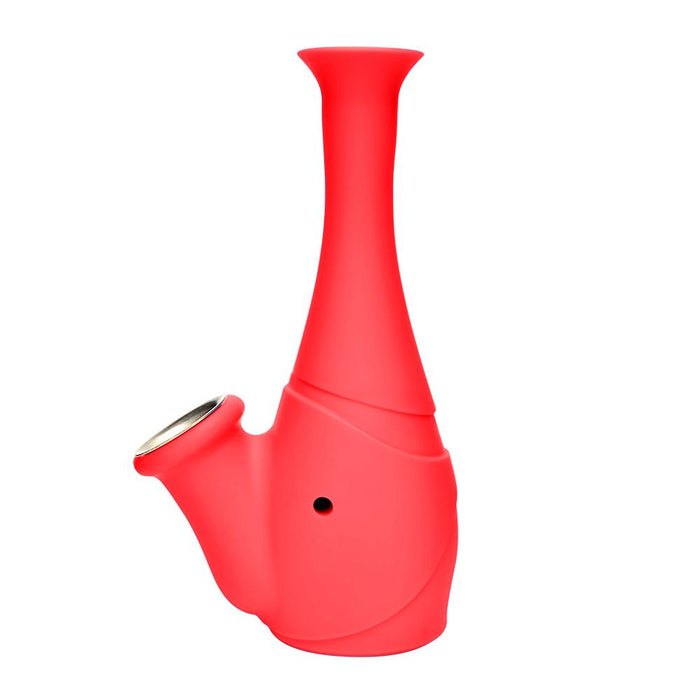 Unbreakable | Flower Vase Silicone Water Pipe | 6in Tall - Metal Bowl - Red Image