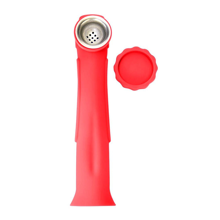 Unbreakable | Silicone Hand Pipe | 6in Long - Metal Bowl - Red Image