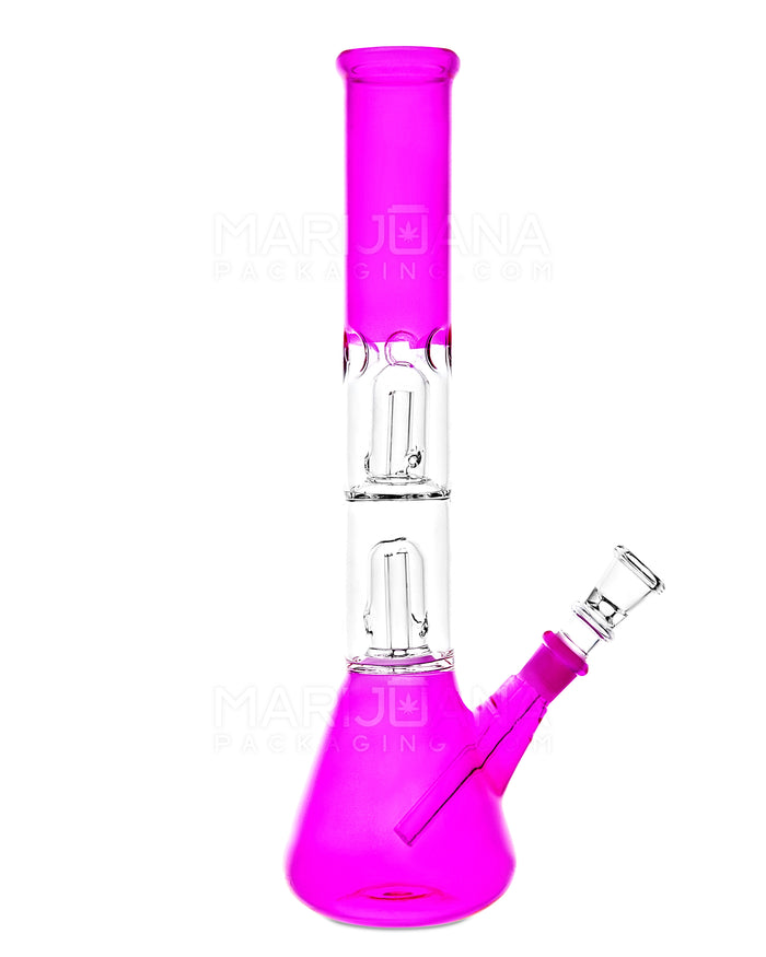 Double Chamber | Straight Neck Dome Perc Glass Beaker Water Pipe w/ Ice Catcher | 12in Tall - 14mm Bowl - Assorted Image