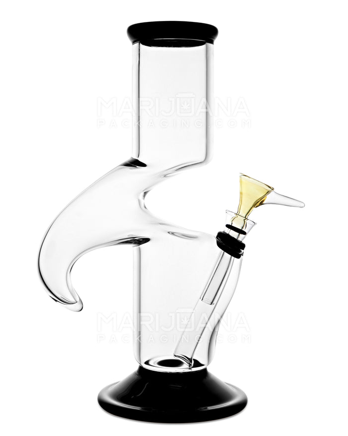 USA Glass | Hooked Z-Neck Glass Water Pipe w/ Ice Catcher | 9in Tall - Grommet Bowl - Black Image