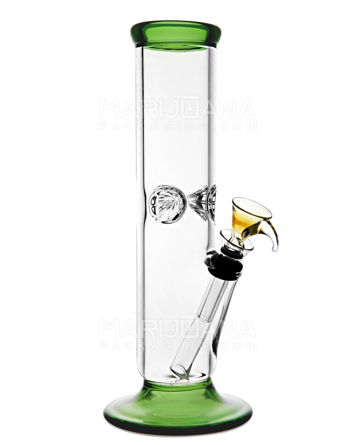 USA Glass | Straight Glass Water Pipe w/ Ice Catcher | 9in Tall - Grommet Bowl - Green Image