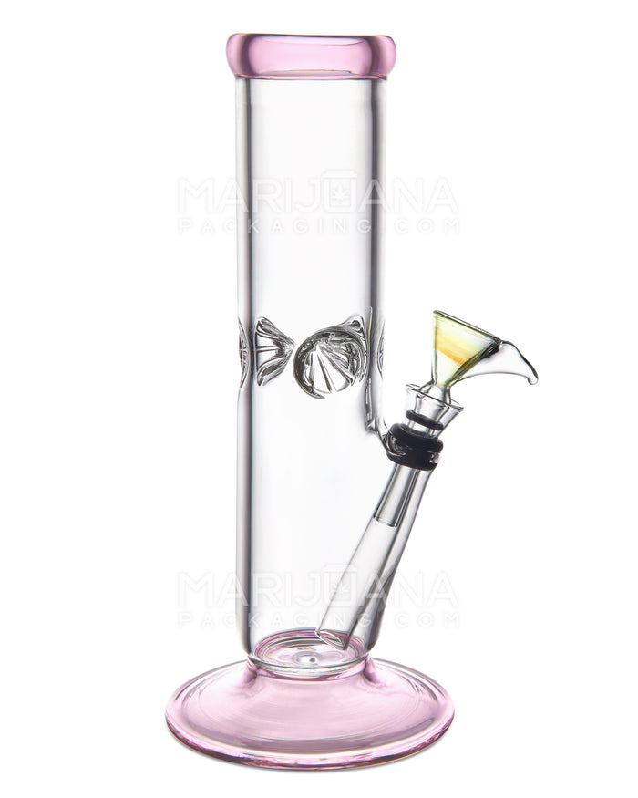 USA Glass | Straight Glass Water Pipe w/ Ice Catcher | 9in Tall - Grommet Bowl - Pink Image