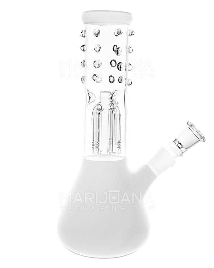 Glow-in-the-Dark | Straight Neck Tree Perc Beaded Glass Beaker Water Pipe w/ Ice Catcher | 8in Tall - 14mm Bowl - White Image