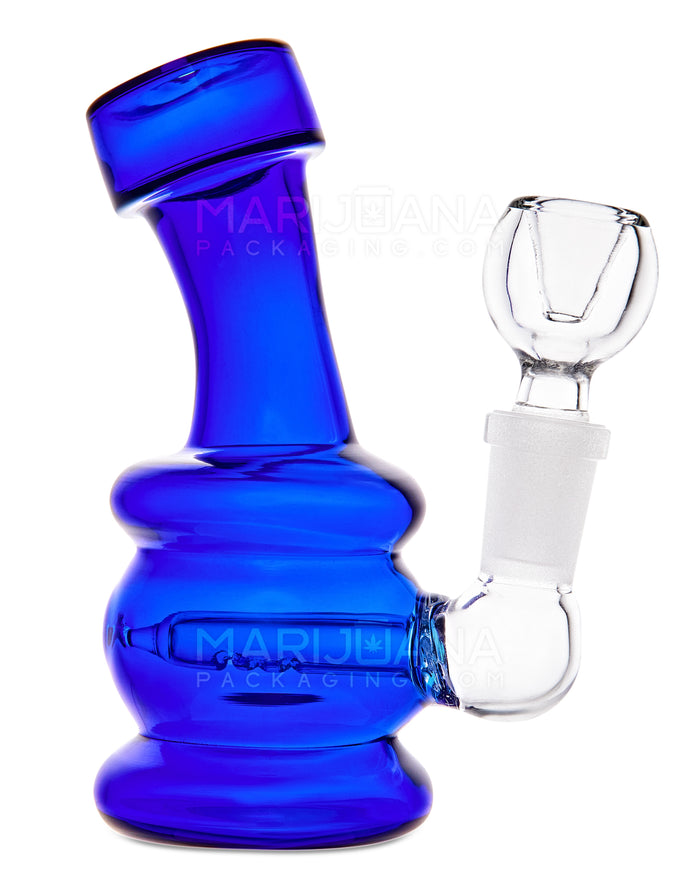 Bent Neck Inline Perc Glass Egg Water Pipe w/ Thick Base | 4in Tall - 10mm Bowl - Blue Image