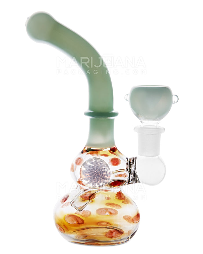 Bent Neck Speckled & Gold Fumed Glass Bulged Egg Water Pipe w/ Implosion Marble | 6.5in Tall - 14mm Bowl - Gold Image