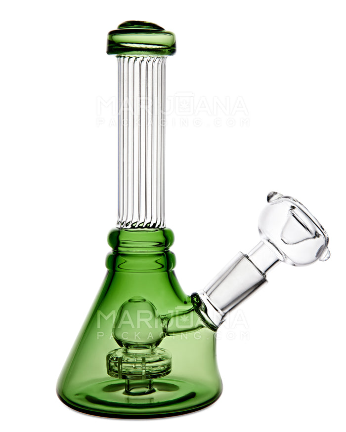 Ridged Neck Showerhead Perc Glass Beaker Water Pipe | 7in Tall - 14mm Bowl - Green Image