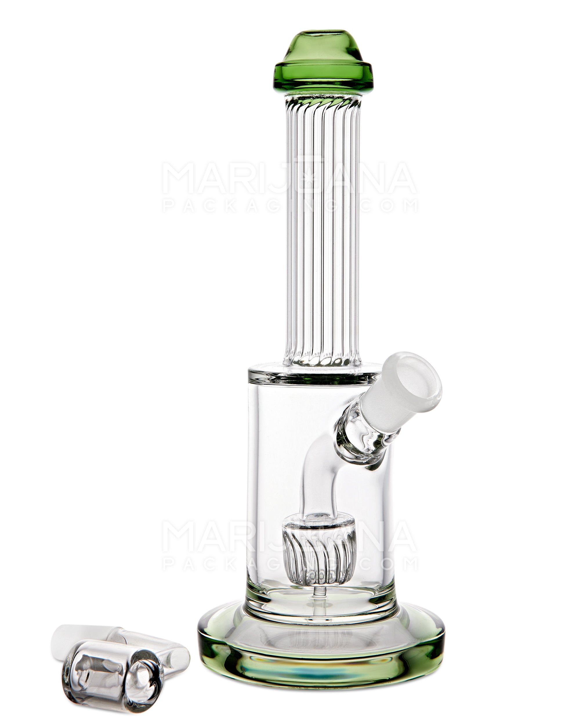 Ridged Neck Showerhead Perc Dab Rig w/ Thick Base | 8in Tall - 14mm Banger - Green - 2